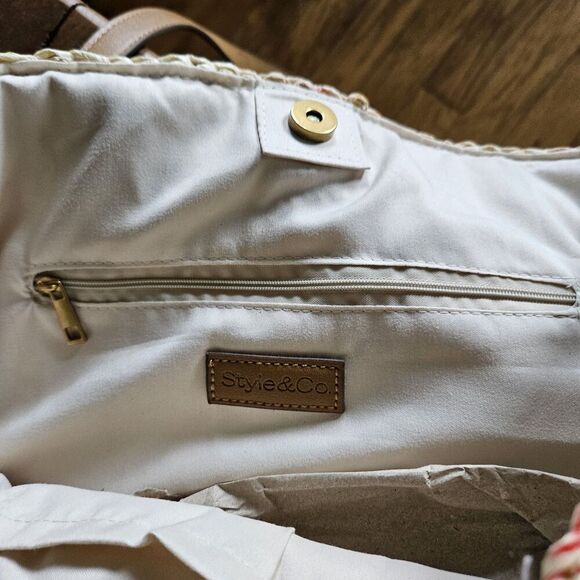 Style & Co Cornflower Straw Tote Bag Woven Floral Purse New Beach Resort Boho - Picture 6 of 11